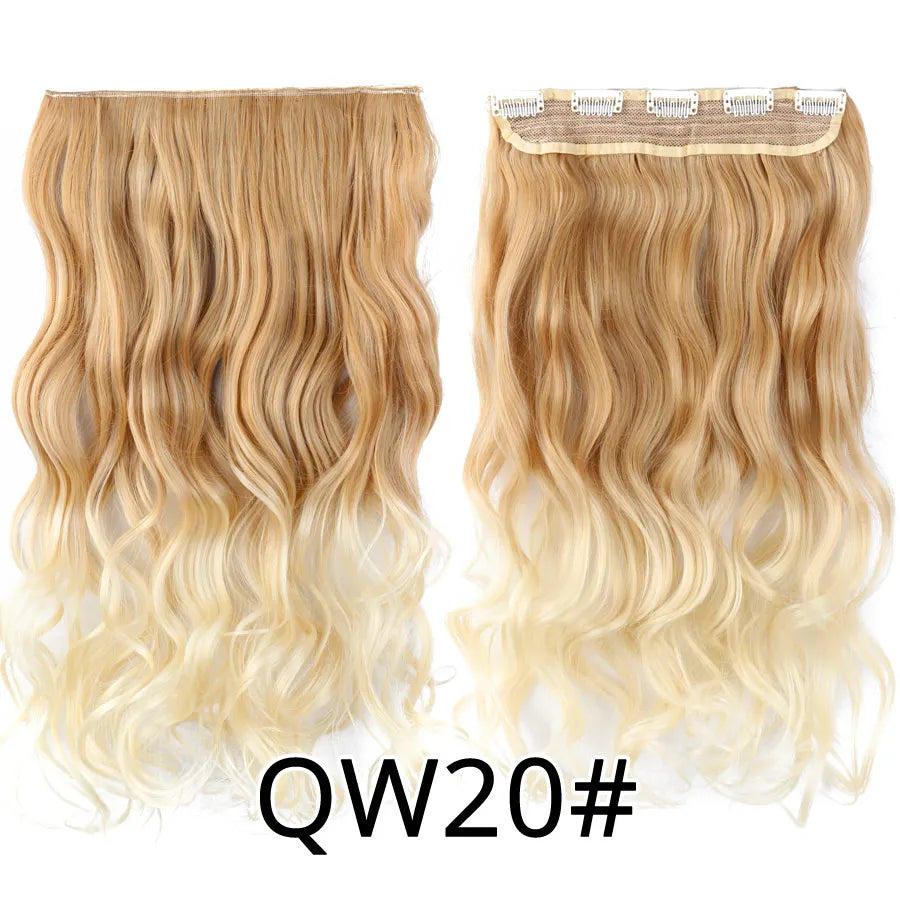 Synthetic 22Inch Clips in Hair Extension Long Straight 5Clip Ombre Black Brown