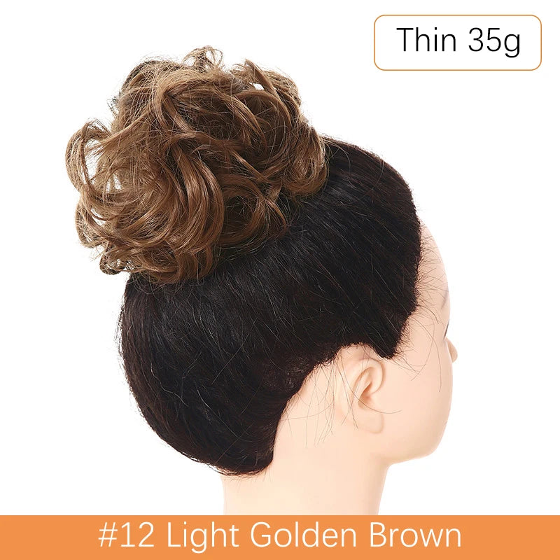 Synthetic Messy Bun Chignon Scrunchies, Wrap Curly Ponytail Hairpiece