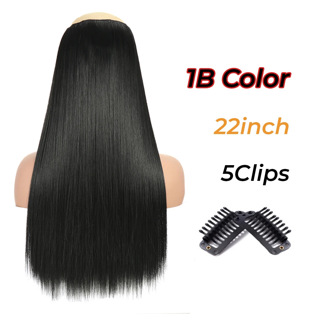 Long Wavy Synthetic 5 Clip In Hair Extensions Black Orange Heat Resistant Hairpieces