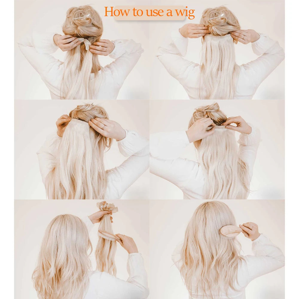 Long Wavy Synthetic 5 Clip In Hair Extensions Black Orange Heat Resistant Hairpieces
