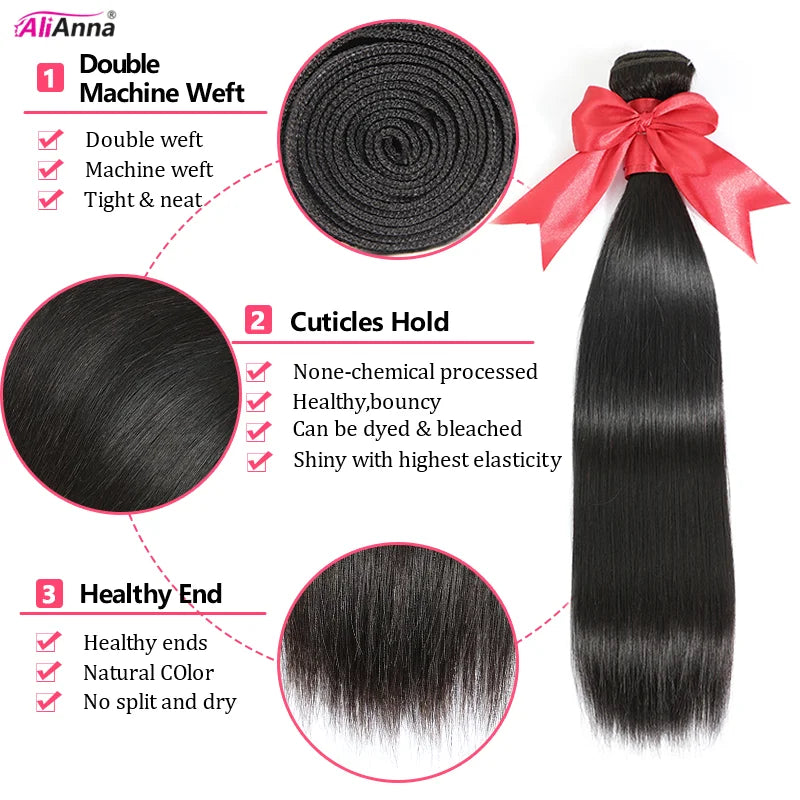 26Inch Human Hair Bundles 10A Brazilian Raw Weave Straight Extensions