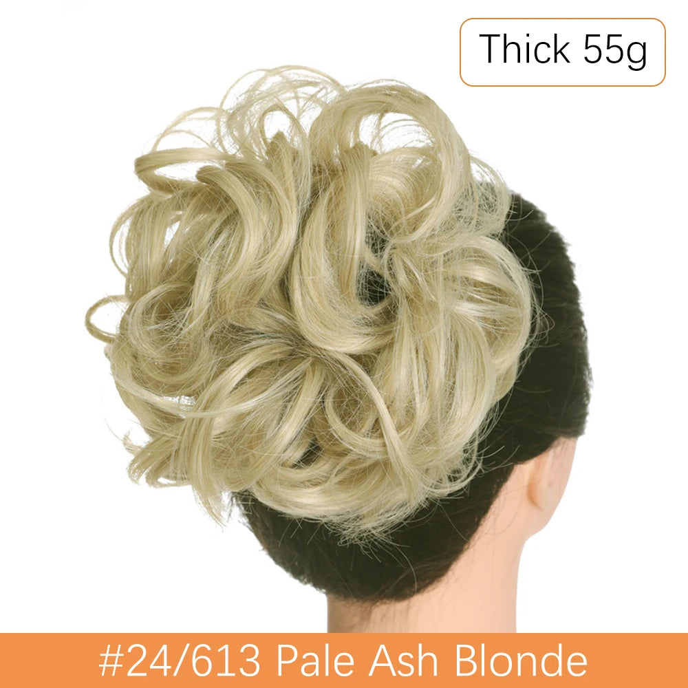Synthetic Messy Bun Chignon Scrunchies, Wrap Curly Ponytail Hairpiece