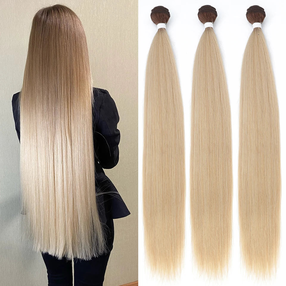 Bone Straight Hair Bundles Salon Natural Extensions Fake Fibers Super Long Synthetic