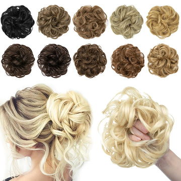 Synthetic Messy Bun Chignon Scrunchies, Wrap Curly Ponytail Hairpiece