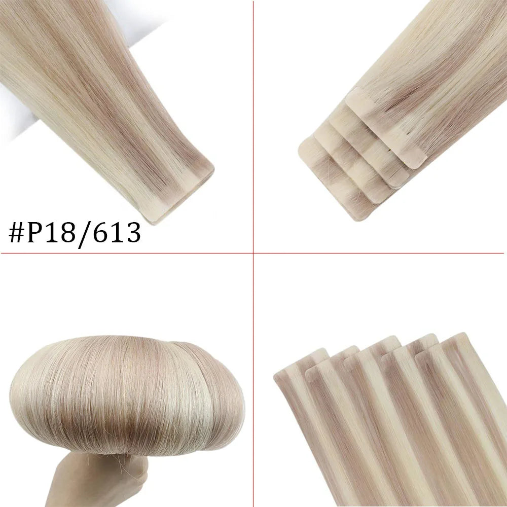 [12 Months] Invisible Seamless Injection Tape Hair Extensions Virgin Whitest Blonde 10A