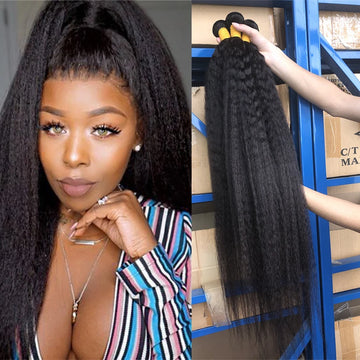 Kinky Straight Human Hair Bundles Indian Yaki Sew-in Weaves