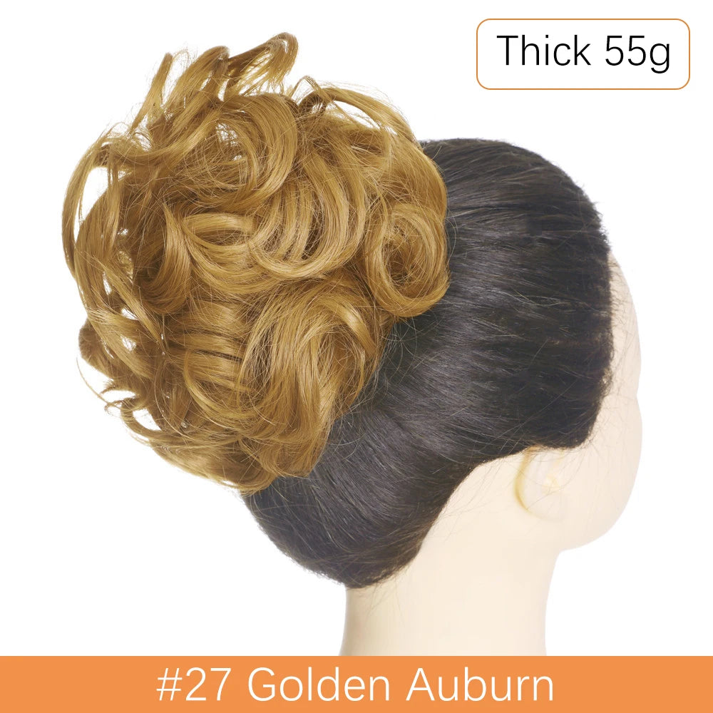 Synthetic Messy Bun Chignon Scrunchies, Wrap Curly Ponytail Hairpiece