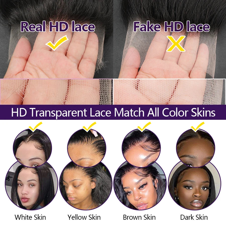 Bone Straight Human Hair Bundles with HD Lace Frontal and Closure