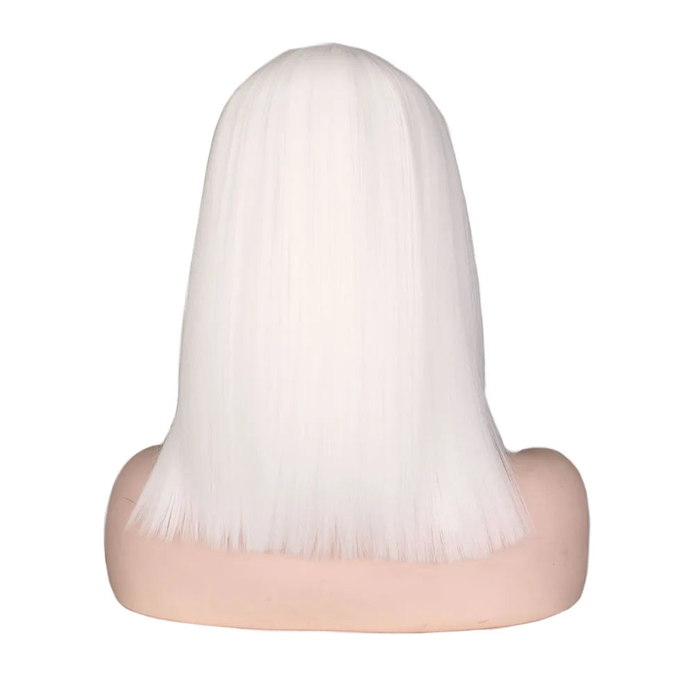 Short Bob Wig Straight White Cosplay Party Costume Temperature Fiber Synthetic Hair