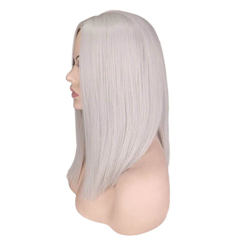 Short Bob Wig Straight White Cosplay Party Costume Temperature Fiber Synthetic Hair