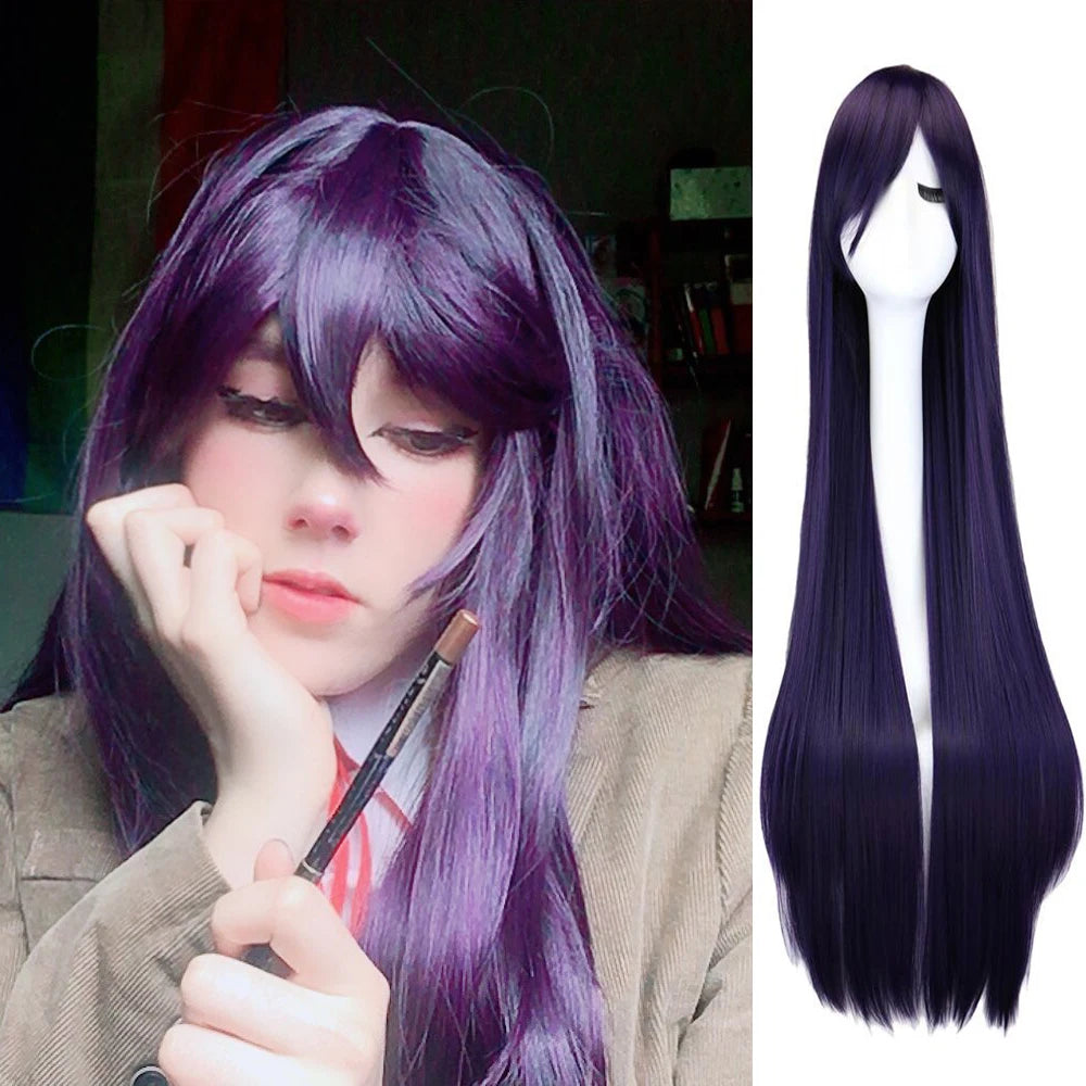 Long Straight Cosplay Wig Black Purple Red Pink Blue Dark Brown Cm