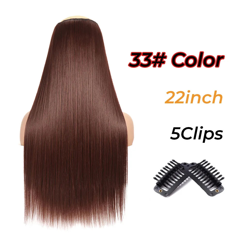Long Wavy Synthetic 5 Clip In Hair Extensions Black Orange Heat Resistant Hairpieces