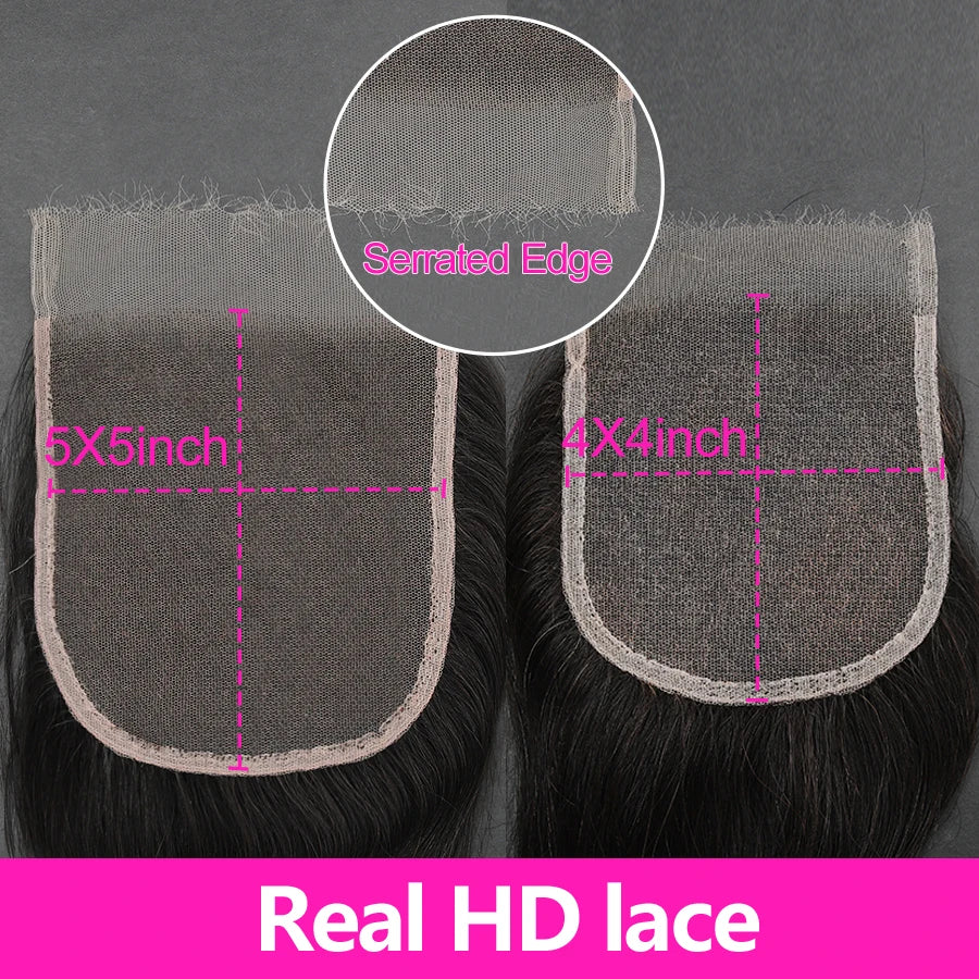 Bone Straight Human Hair Bundles with HD Lace Frontal and Closure
