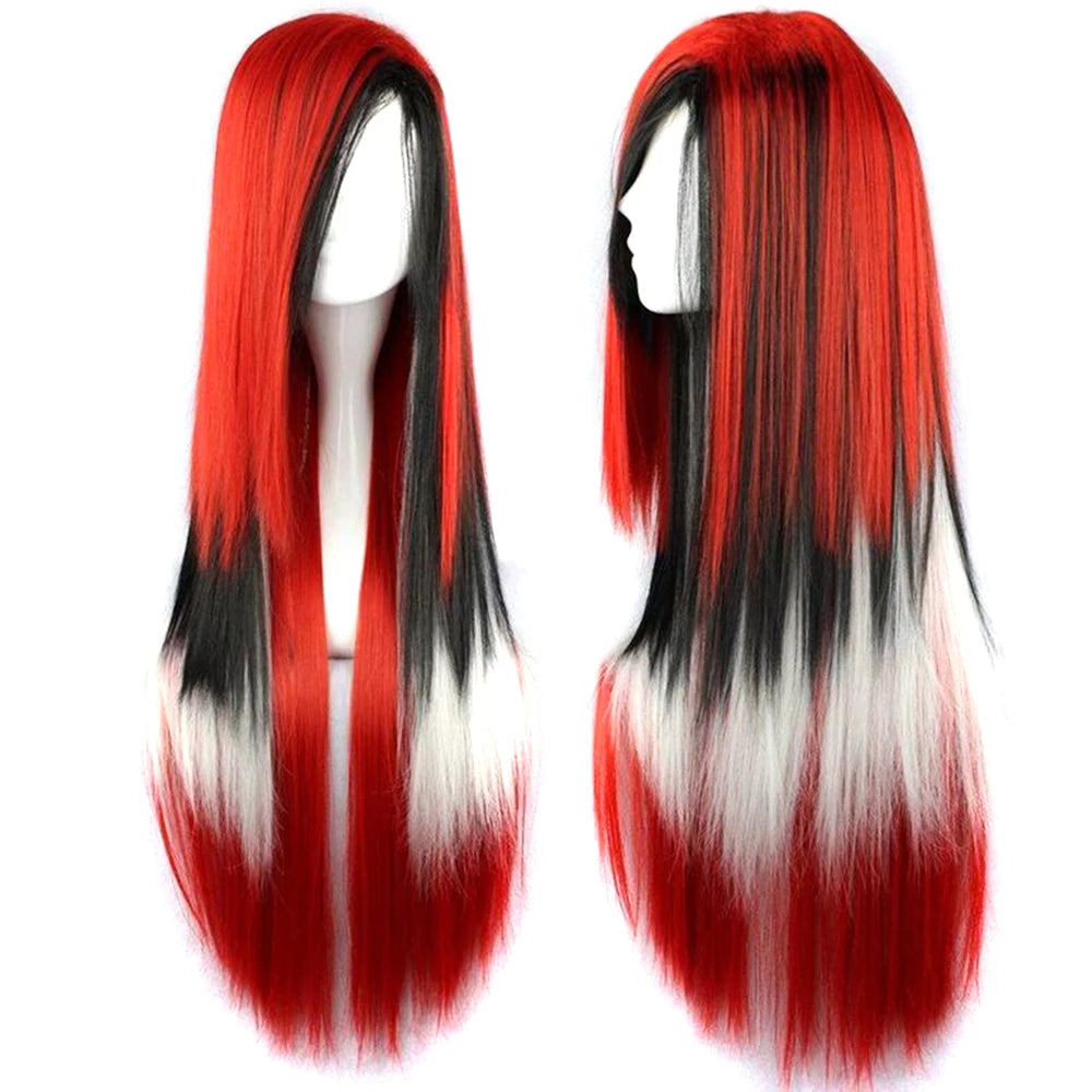 Synthetic Hair Ombre Rainbow Cosplay Wig with Bangs Red Yellow Purple Green Blue Wigs