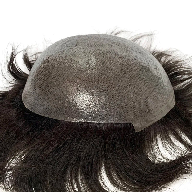 Human Hair Men's Wigs Skin PU Toupee Capillary Prosthesis Unit Replacement System