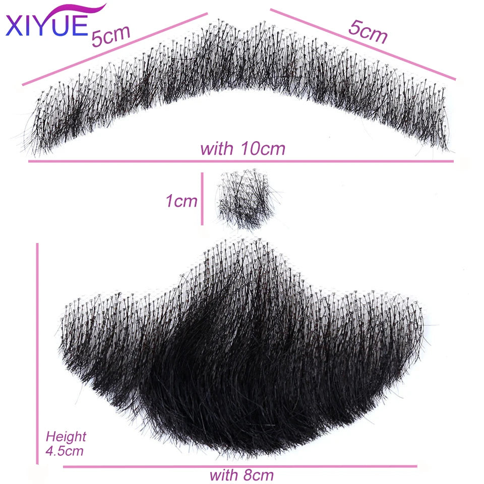 Handmade Real Hair Fake Beard and Moustache for Makeup and Party