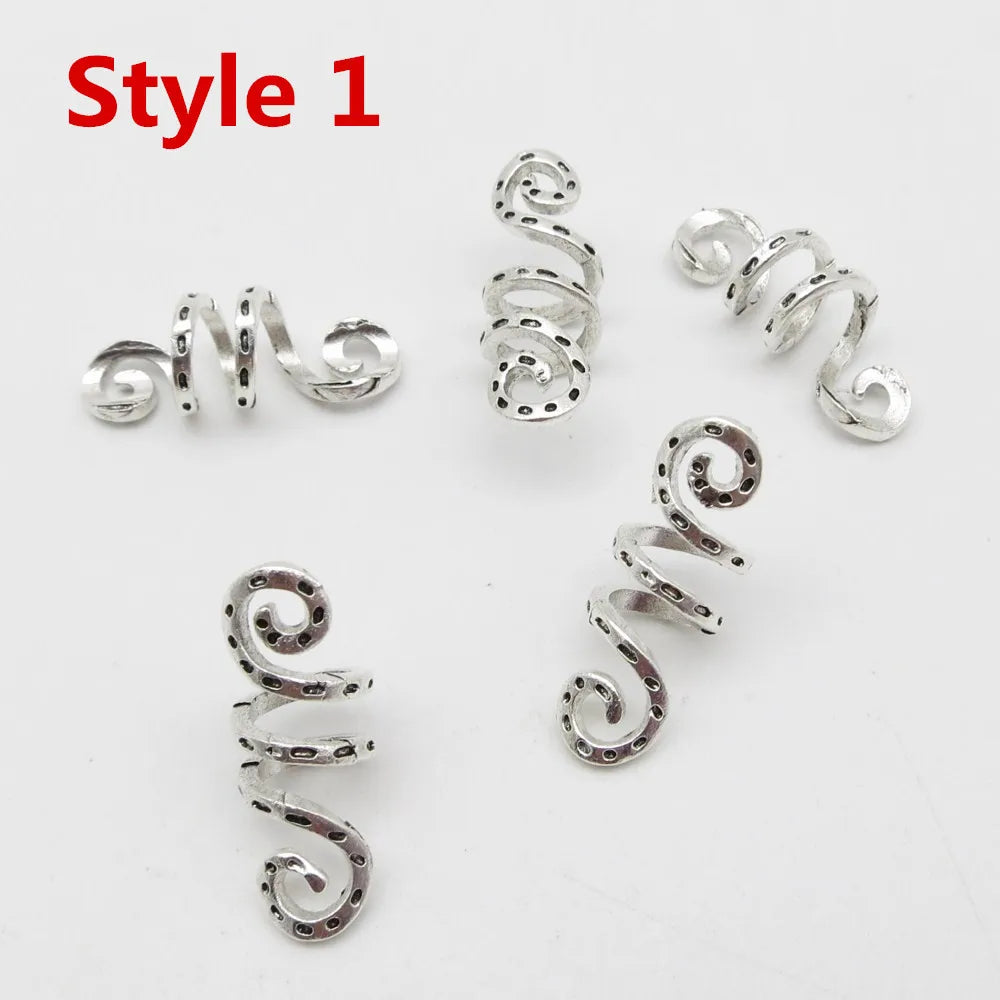 Metal Silvery/golden Viking Spiral Hair Braid Dread Beard Dreadlock Beads Rings Tube