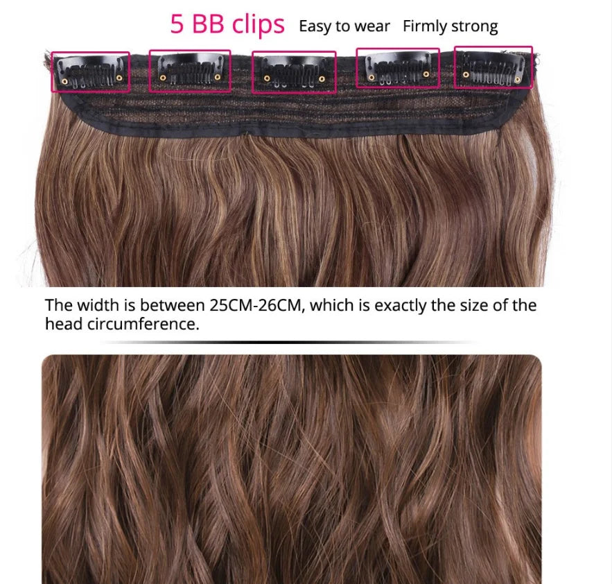 Synthetic 22Inch Clips in Hair Extension Long Straight 5Clip Ombre Black Brown