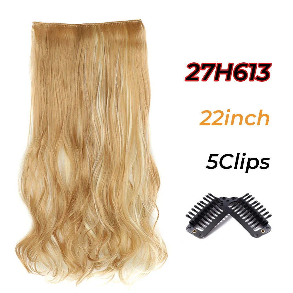 Long Wavy Synthetic 5 Clip In Hair Extensions Black Orange Heat Resistant Hairpieces