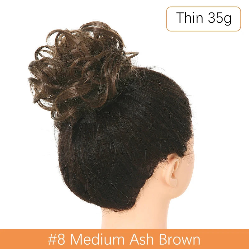 Synthetic Messy Bun Chignon Scrunchies, Wrap Curly Ponytail Hairpiece