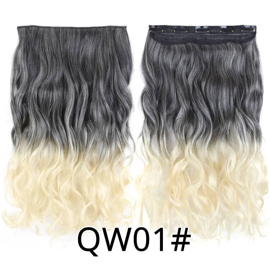 Synthetic 22Inch Clips in Hair Extension Long Straight 5Clip Ombre Black Brown