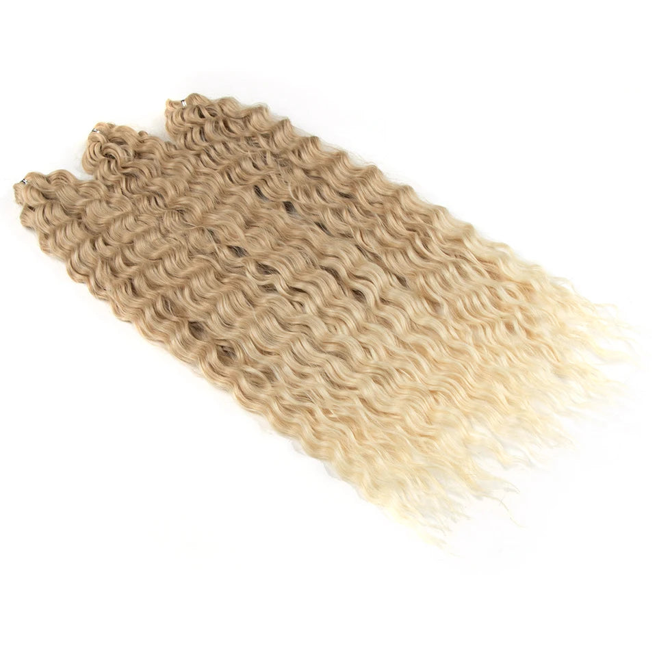Synthetic Twist Crochet Curly Hair Water Wave Braid Ombre Blonde Brown Deep
