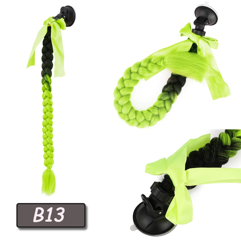 Synthetic Helmet Pigtails Gradient Ramp Braids Ponytail Hair Suction Cup Bowknot Motor