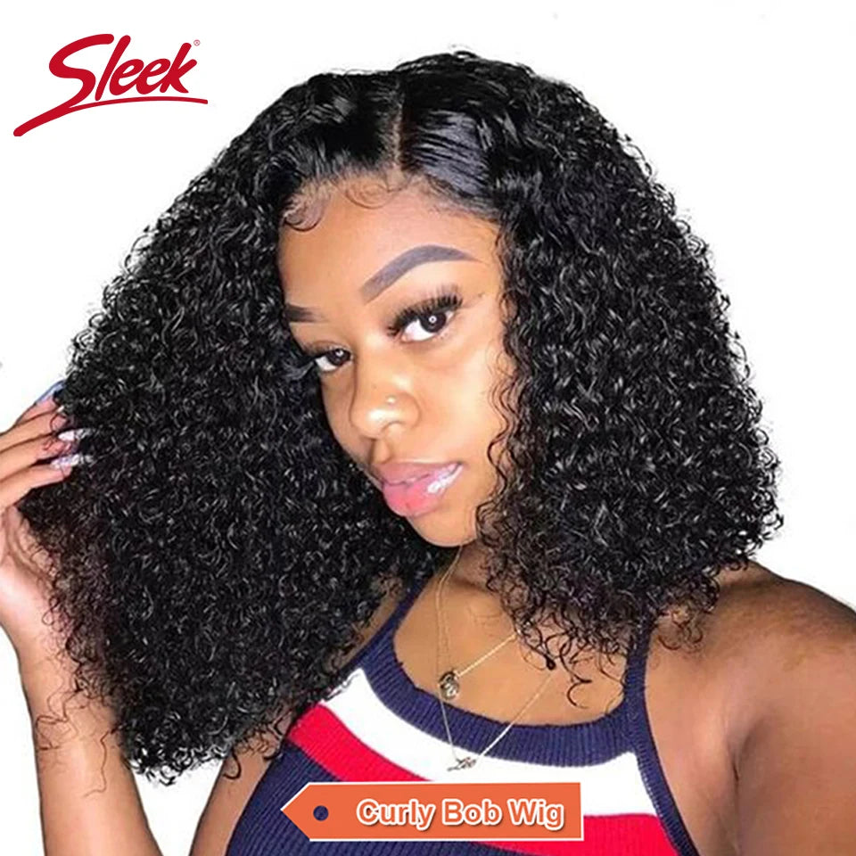 Sleek Brazilian Deep Curly Bob Wigs Nature Remy Black Dark Human Hair