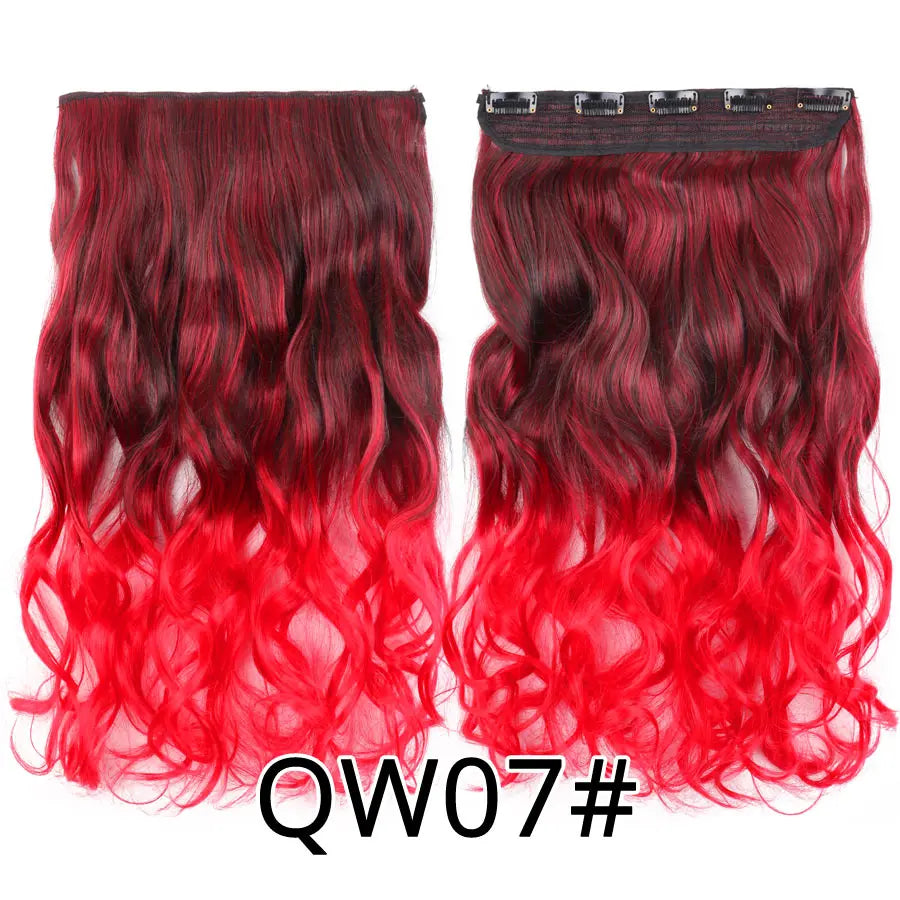 Synthetic 22Inch Clips in Hair Extension Long Straight 5Clip Ombre Black Brown
