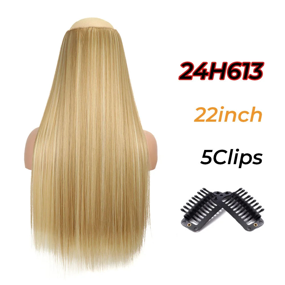 Long Wavy Synthetic 5 Clip In Hair Extensions Black Orange Heat Resistant Hairpieces