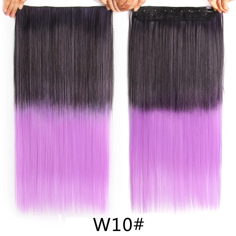 Synthetic 22Inch Clips in Hair Extension Long Straight 5Clip Ombre Black Brown