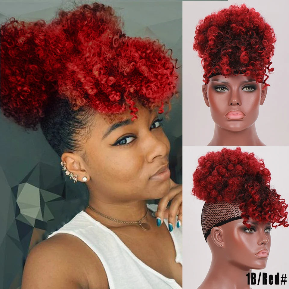 Synthetic Fake Hair Bun Hairpiece Hair Afro Chignon Scrunchies With Bangs Drawstring Ponytail