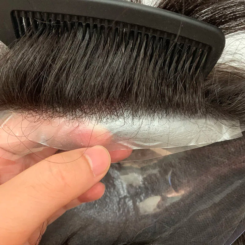 Human Hair Men's Wigs Skin PU Toupee Capillary Prosthesis Unit Replacement System