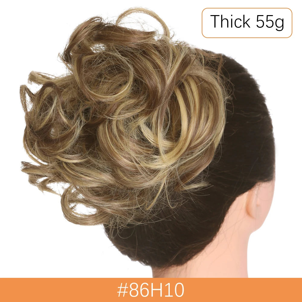 Synthetic Messy Bun Chignon Scrunchies, Wrap Curly Ponytail Hairpiece