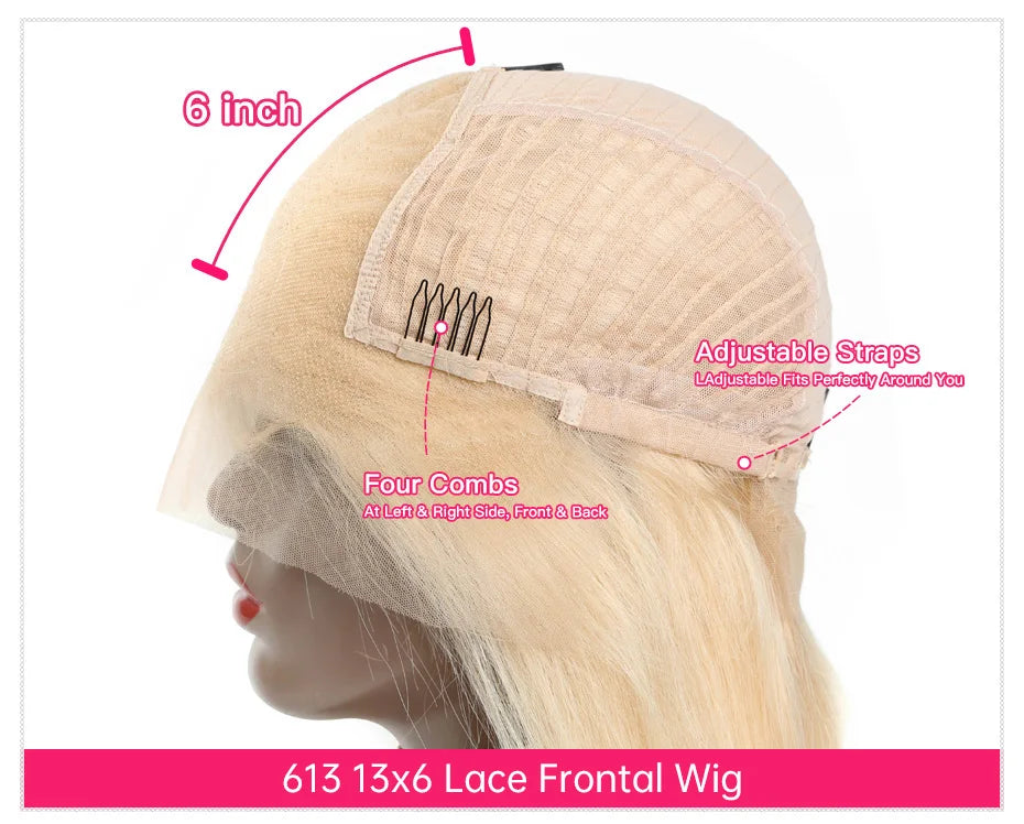 Invisible Drawstring 613 Blonde, 13x4 Body Wave Lace Front Wig Preplucked Brazilian