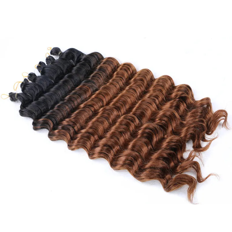 20“Deep Curly Synthetic Hair Deep Wave Bulk Crochet Braid Black Ombre Blue
