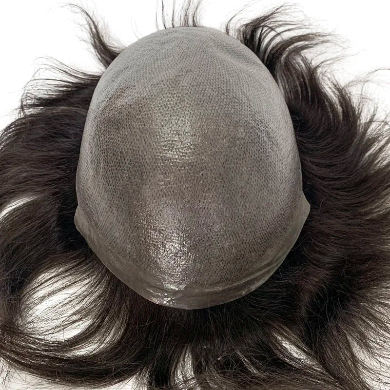Human Hair Men's Wigs Skin PU Toupee Capillary Prosthesis Unit Replacement System