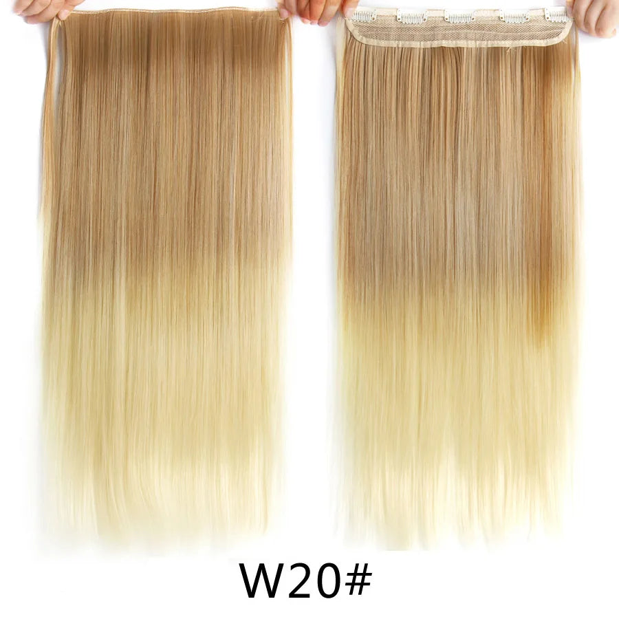 Synthetic 22Inch Clips in Hair Extension Long Straight 5Clip Ombre Black Brown
