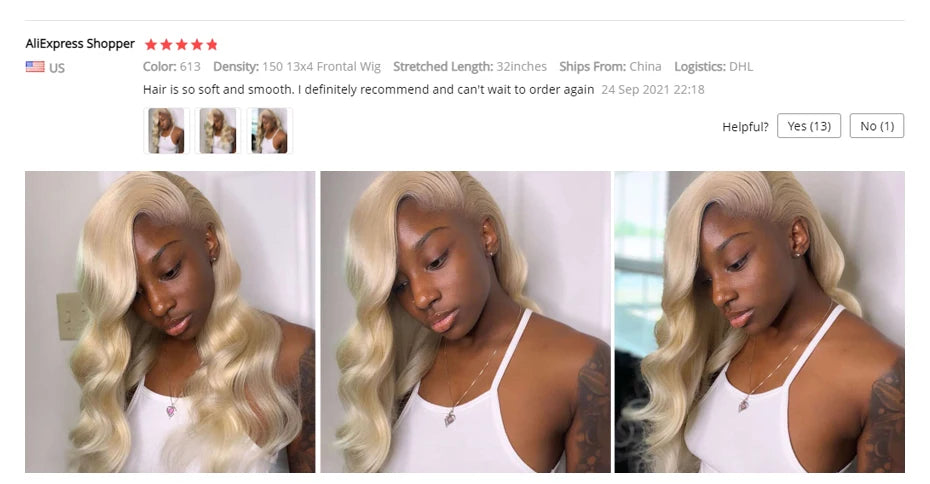Invisible Drawstring 613 Blonde, 13x4 Body Wave Lace Front Wig Preplucked Brazilian