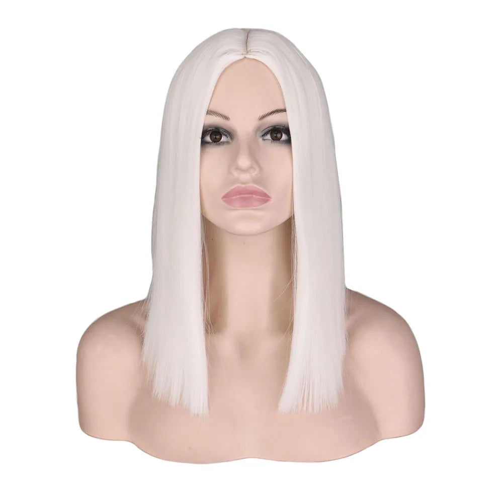 Short Bob Wig Straight White Cosplay Party Costume Temperature Fiber Synthetic Hair