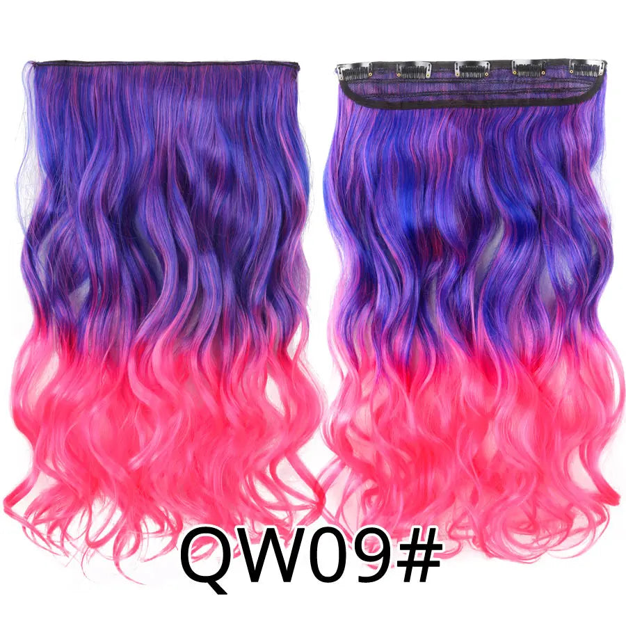 Synthetic 22Inch Clips in Hair Extension Long Straight 5Clip Ombre Black Brown