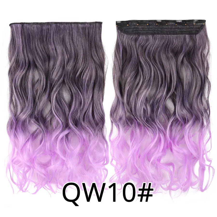 Synthetic 22Inch Clips in Hair Extension Long Straight 5Clip Ombre Black Brown