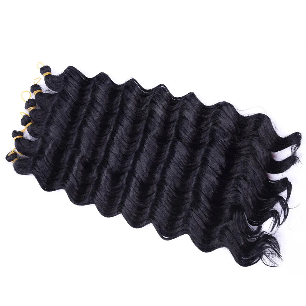 20“Deep Curly Synthetic Hair Deep Wave Bulk Crochet Braid Black Ombre Blue