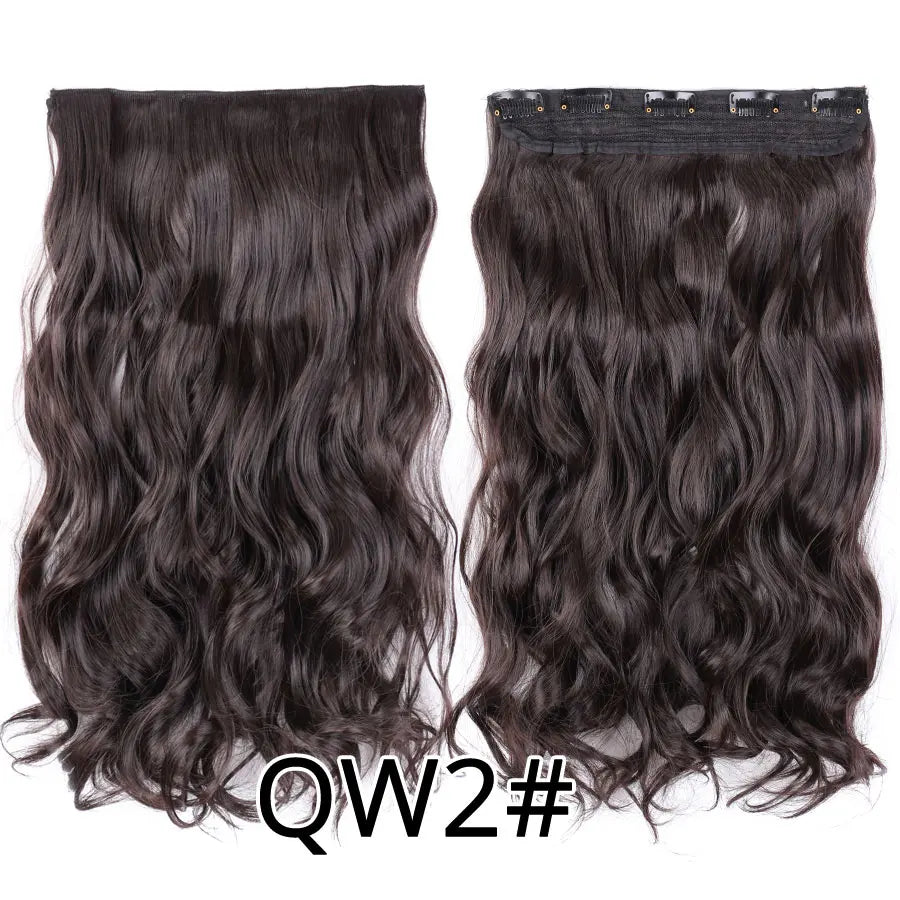 Synthetic 22Inch Clips in Hair Extension Long Straight 5Clip Ombre Black Brown