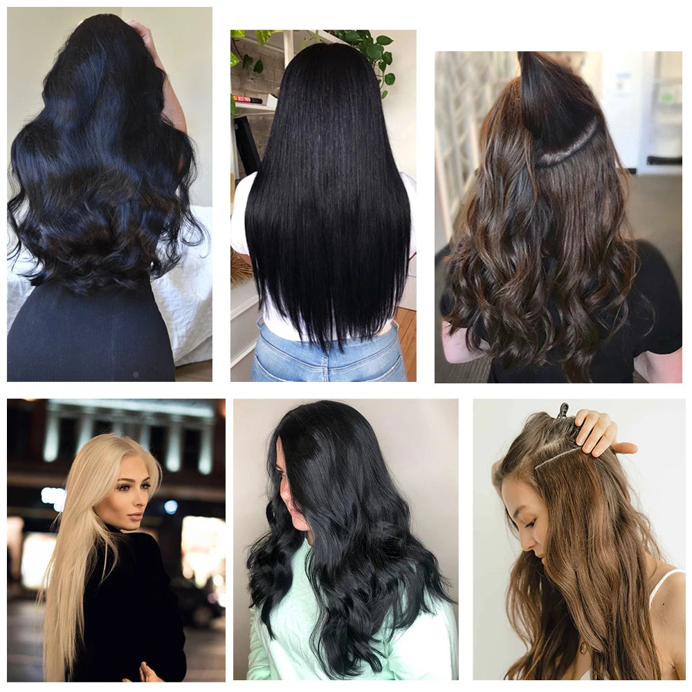 Long Wavy Synthetic 5 Clip In Hair Extensions Black Orange Heat Resistant Hairpieces