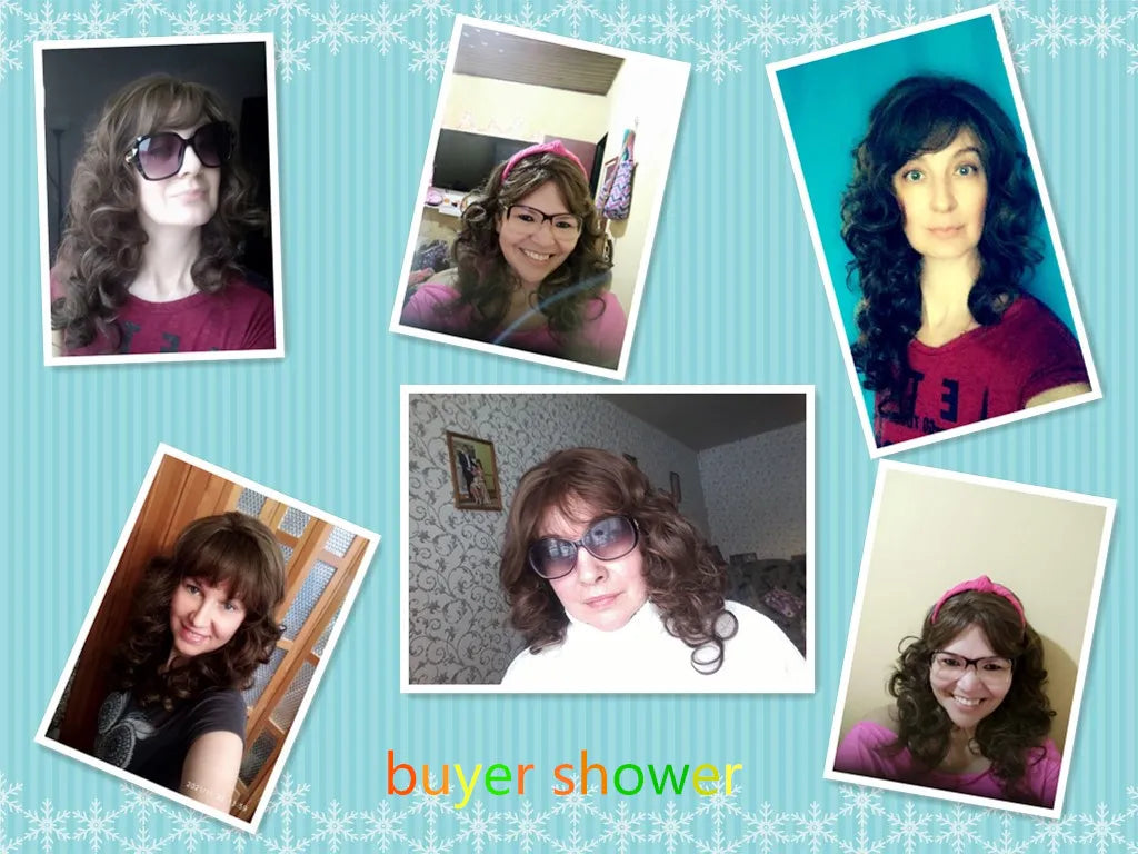 Classic Curly Wig Hair Synthetic Natural Cosplay Brown WIth Blonde Heat Resistant Daily Wigs
