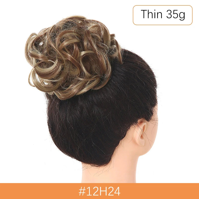 Synthetic Messy Bun Chignon Scrunchies, Wrap Curly Ponytail Hairpiece