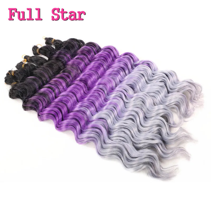 20“Deep Curly Synthetic Hair Deep Wave Bulk Crochet Braid Black Ombre Blue