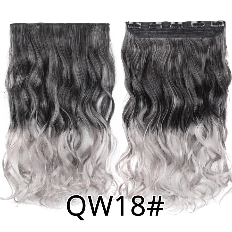 Synthetic 22Inch Clips in Hair Extension Long Straight 5Clip Ombre Black Brown