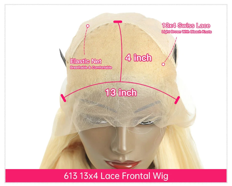 Invisible Drawstring 613 Blonde, 13x4 Body Wave Lace Front Wig Preplucked Brazilian